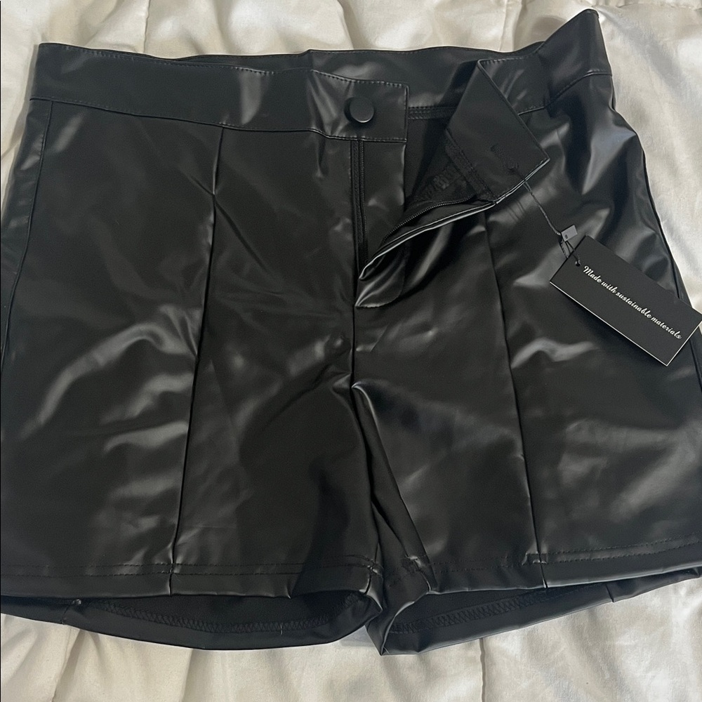 Black Women's Faux Leather Shorts